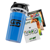 Clear 24oz shaker with black lid and bold black Gamer Supps logo filled with bright blue liquid.