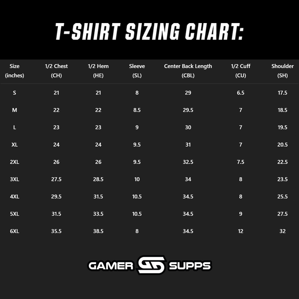 Waifu Shirt: Stick Shift Size Chart