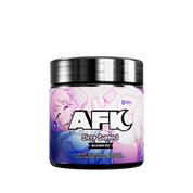 Black container with purple label showing supplement facts and directions for 40 servings of powder.