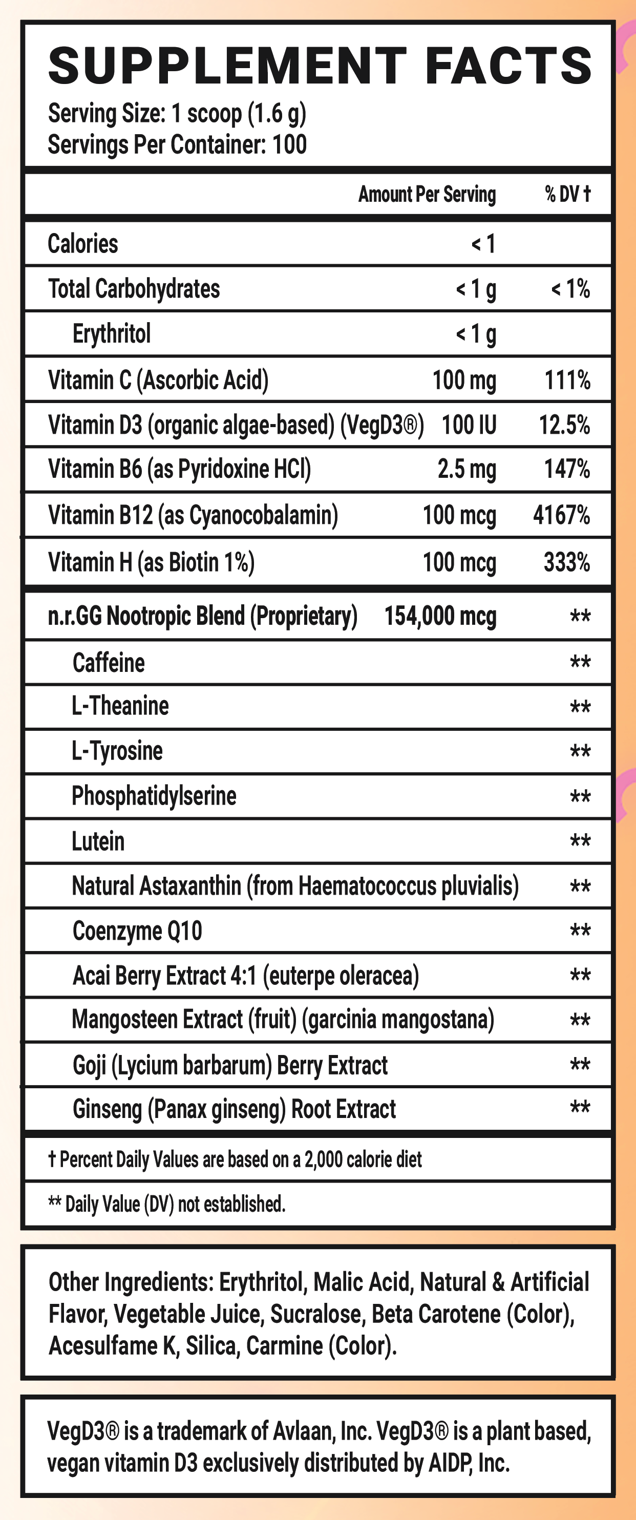 Anime Girl Thigh - 100 Servings Nutrition Chart