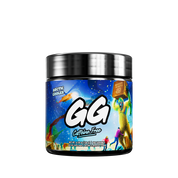Black container with a blue and white label featuring supplement facts and mixing instructions in black text