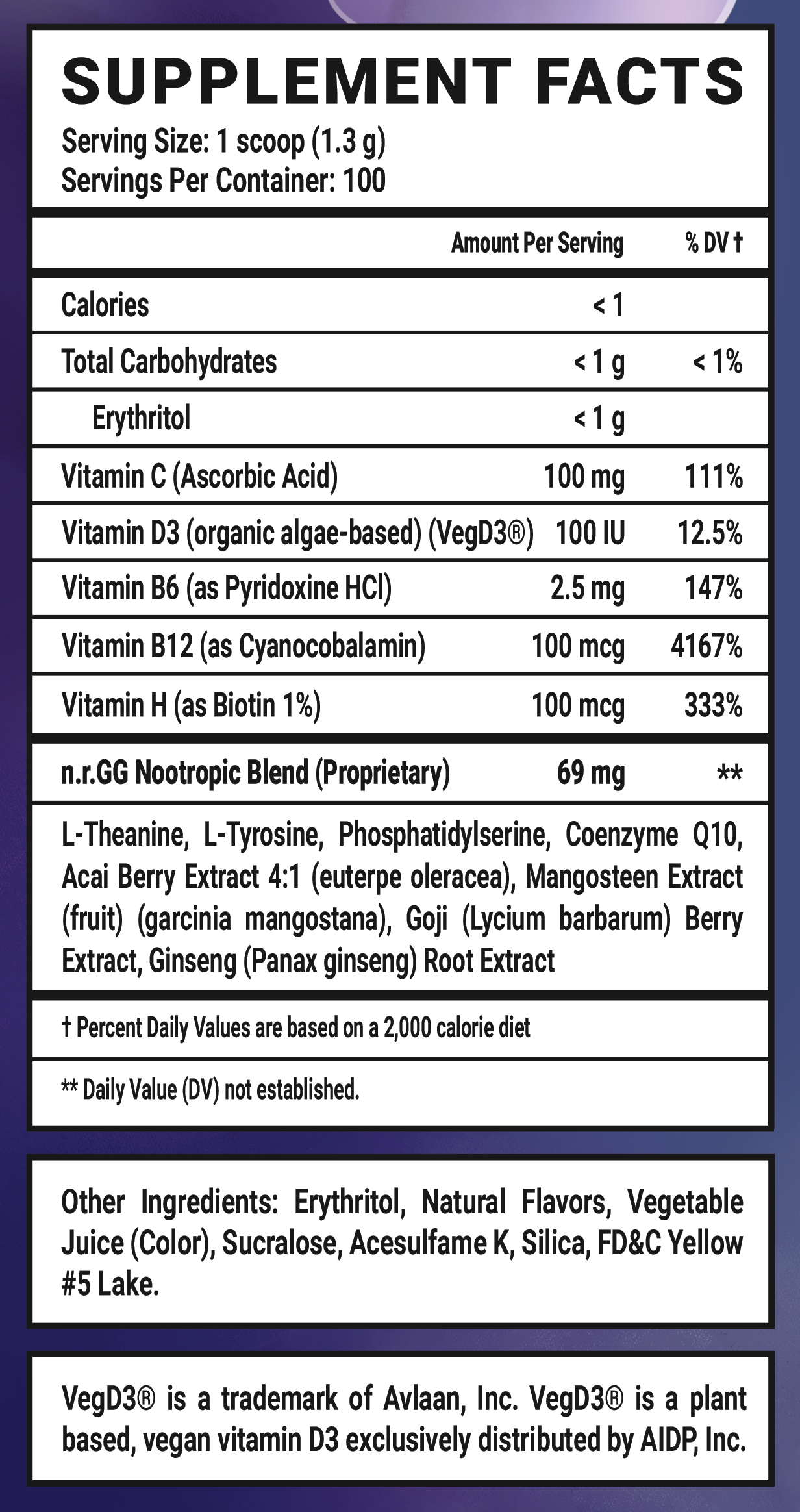 Banana Propaganda Caffeine Free - 100 Servings Nutrition Chart
