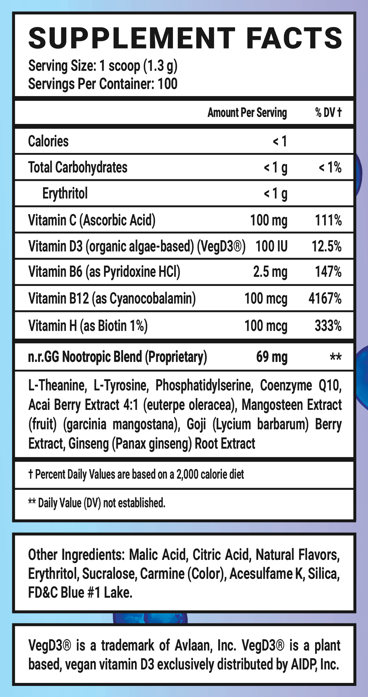BaoBerry GG by Bao Caffeine Free - 100 Servings Nutrition Chart