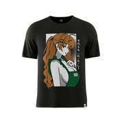 Black short-sleeve crew neck t-shirt shown from the back in size 6XL with a smooth, plain fabric.