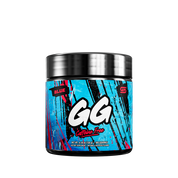 Black container with a blue and red graffiti-style label showing supplement facts and usage instructions.
