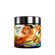 Black container with a colorful label showing supplement facts and directions for a caffeine-free product.