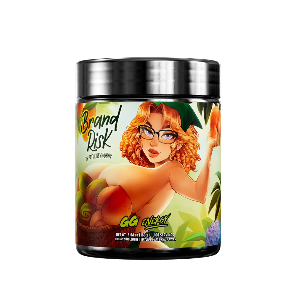 Black container with colorful label showing supplement facts, directions, warnings, and social media icons at the bottom