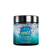Blue and black container with detailed supplement facts and usage instructions on the back label of Chug Juice GG.