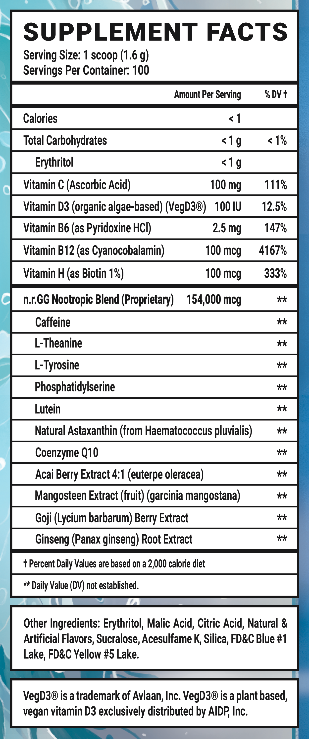 Chug Juice GG by LazarBeam - 100 Servings Nutrition Chart
