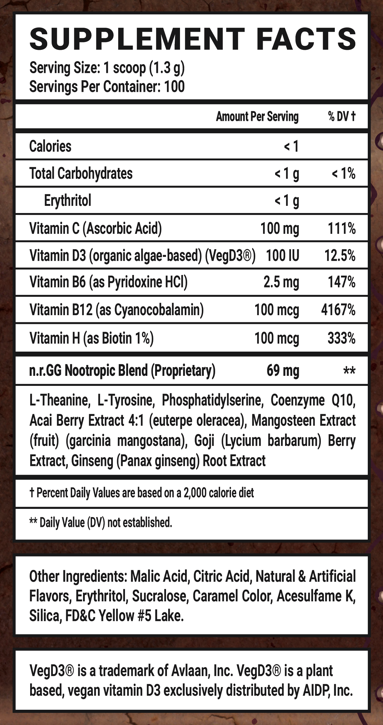 Crusaderade GG by SwaggerSouls Caffeine Free - 100 Servings Nutrition Chart