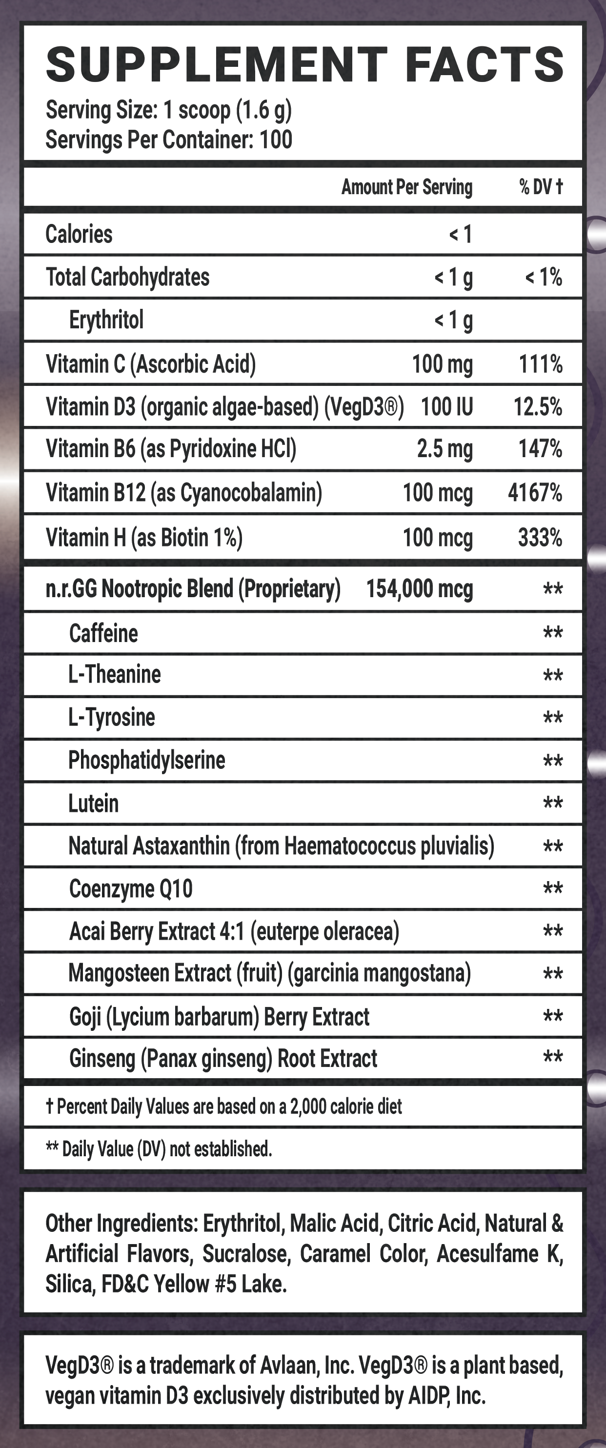 Crusaderade GG by SwaggerSouls - 100 Servings Nutrition Chart
