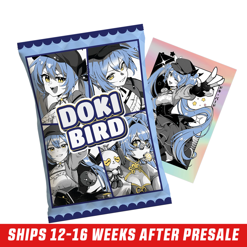 Three blue-bordered sticker packs featuring anime-style character with blue hair and yellow eyes in various poses.