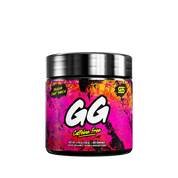 Black container with colorful yellow, pink, and orange graffiti-style design and detailed supplement facts label on back