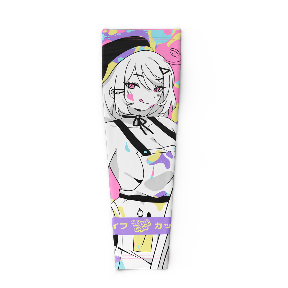 2XL gaming sleeve with colorful pastel splashes and black-and-white anime character holding a sword design.
