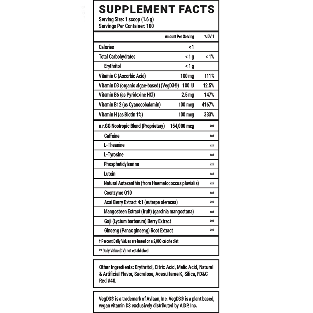GOOD - 100 Servings Nutrition Chart