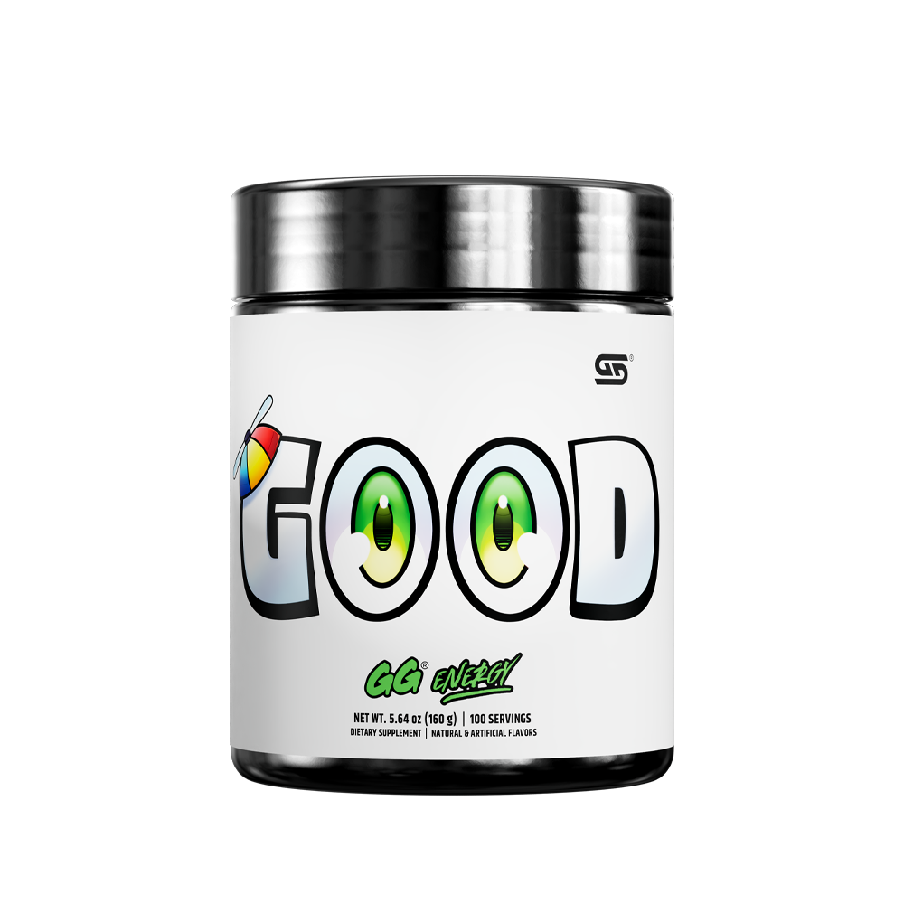 Black and silver supplement container showing detailed white label with supplement facts and usage instructions.