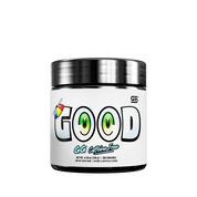 White supplement container with black lid showing detailed supplement facts and usage instructions on the label.