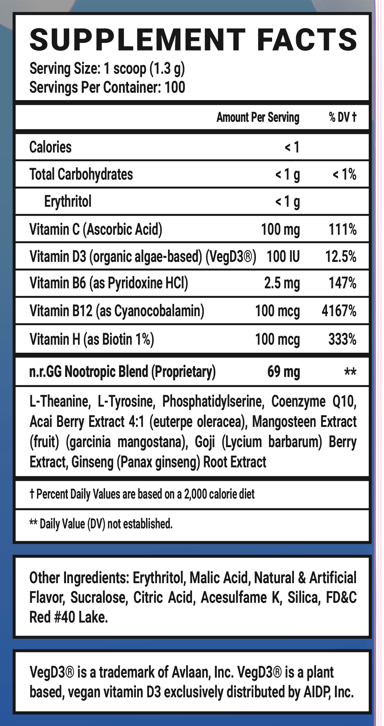 Goof Juice Caffeine Free - 100 Servings Nutrition Chart