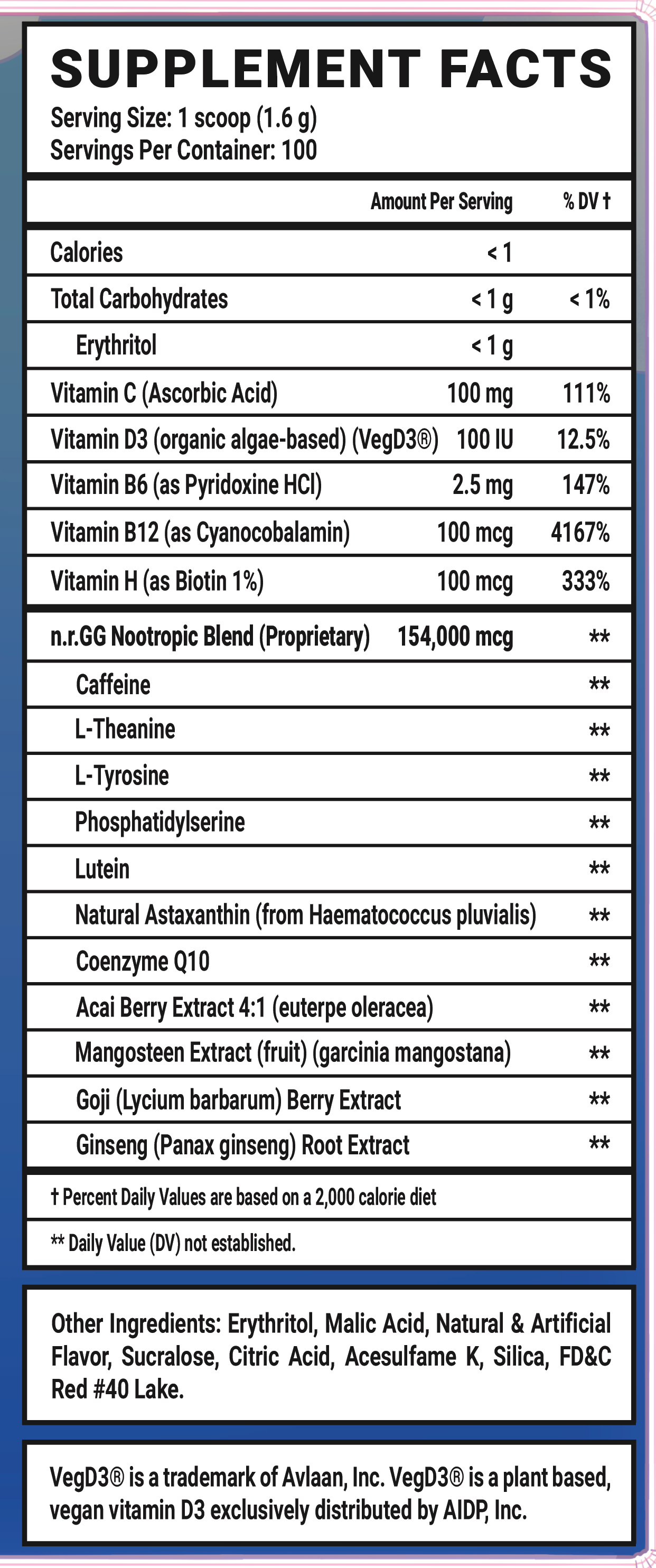 Goof Juice - 100 Servings Nutrition Chart