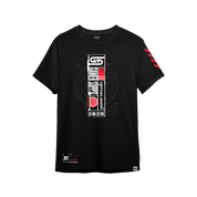 Black short-sleeve t-shirt with three diagonal red stripes on the left sleeve, shown from the back in 6XL size.
