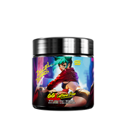 Black container with a purple label showing supplement facts and directions for Incel Tears caffeine-free powder.