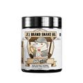Black jar with silver lid showing detailed supplement facts and usage instructions in black text on a white label.