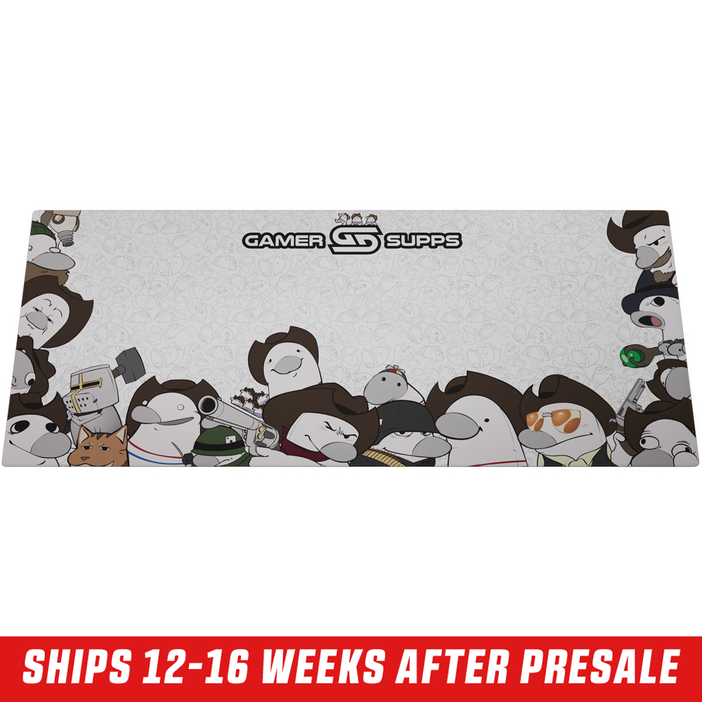 White mouse pad featuring cartoon characters with large noses wearing hats, armor, and holding shovels or magical orbs.