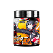 Black and red supplement container with detailed white nutrition facts and ingredient labels on the back side.
