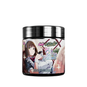 Black container with silver lid showing detailed supplement facts and usage instructions on the back label