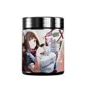 Black supplement container with silver lid showing detailed nutrition facts and usage instructions on the back label.