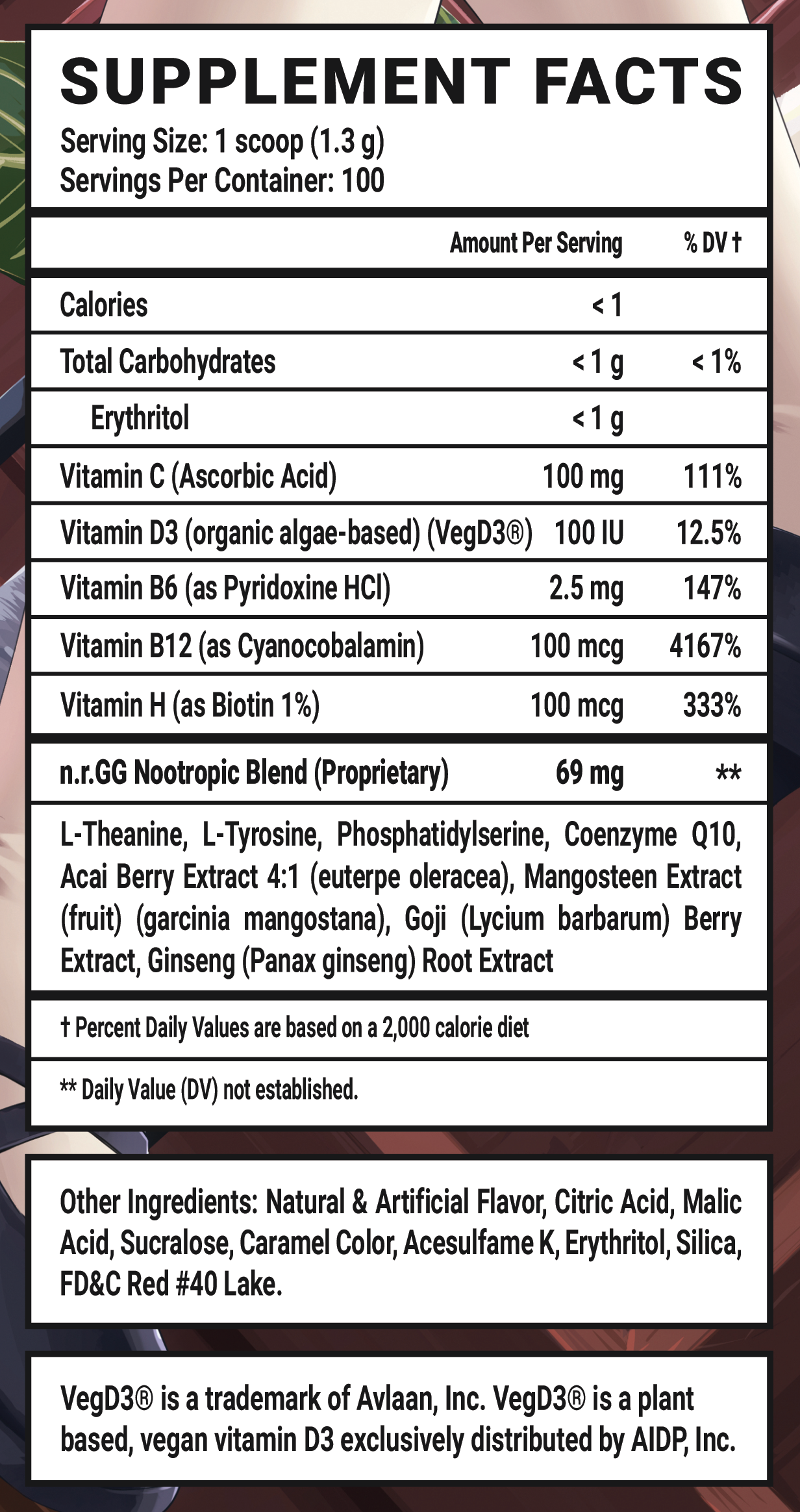 Kaho's Guil-tea Pleasure Caffeine Free - 100 Servings Nutrition Chart