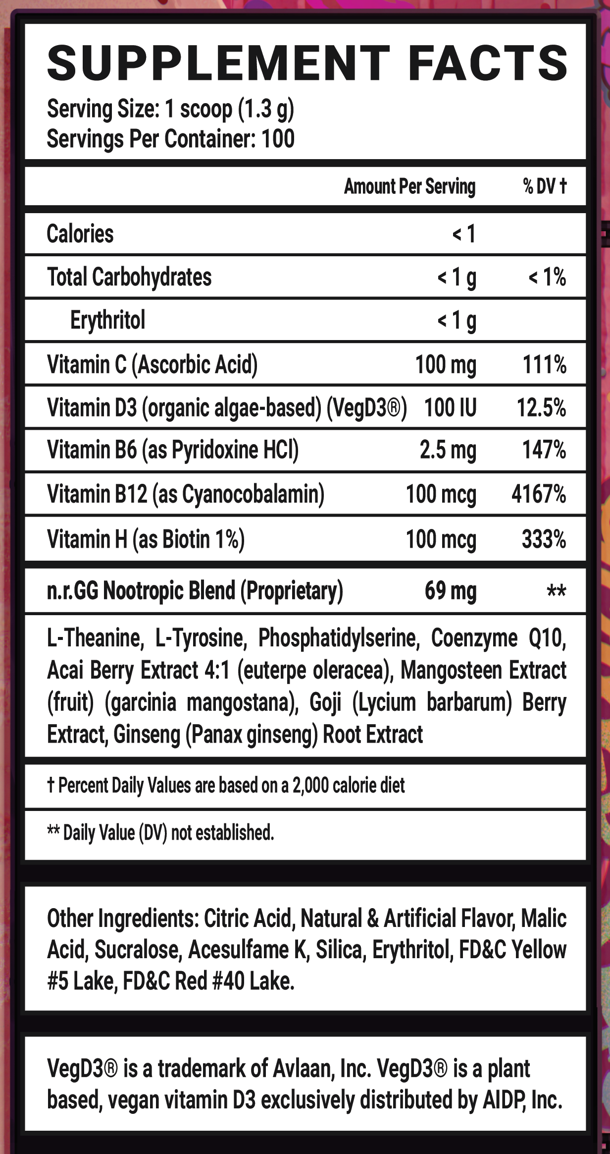 Kissy Kissy Passion GG by Numi Caffeine Free - 100 Servings Nutrition Chart