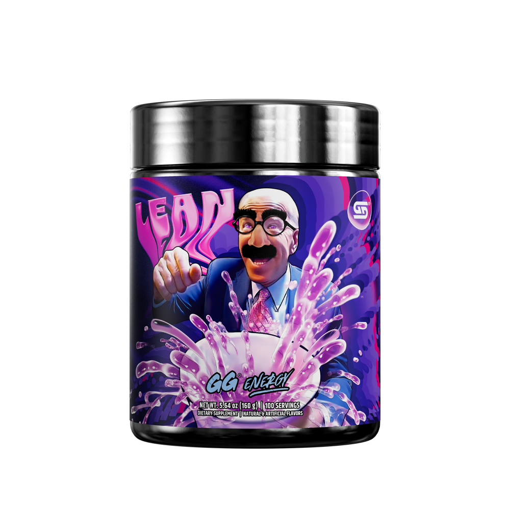Black and purple supplement container with detailed white nutrition facts label and silver lid