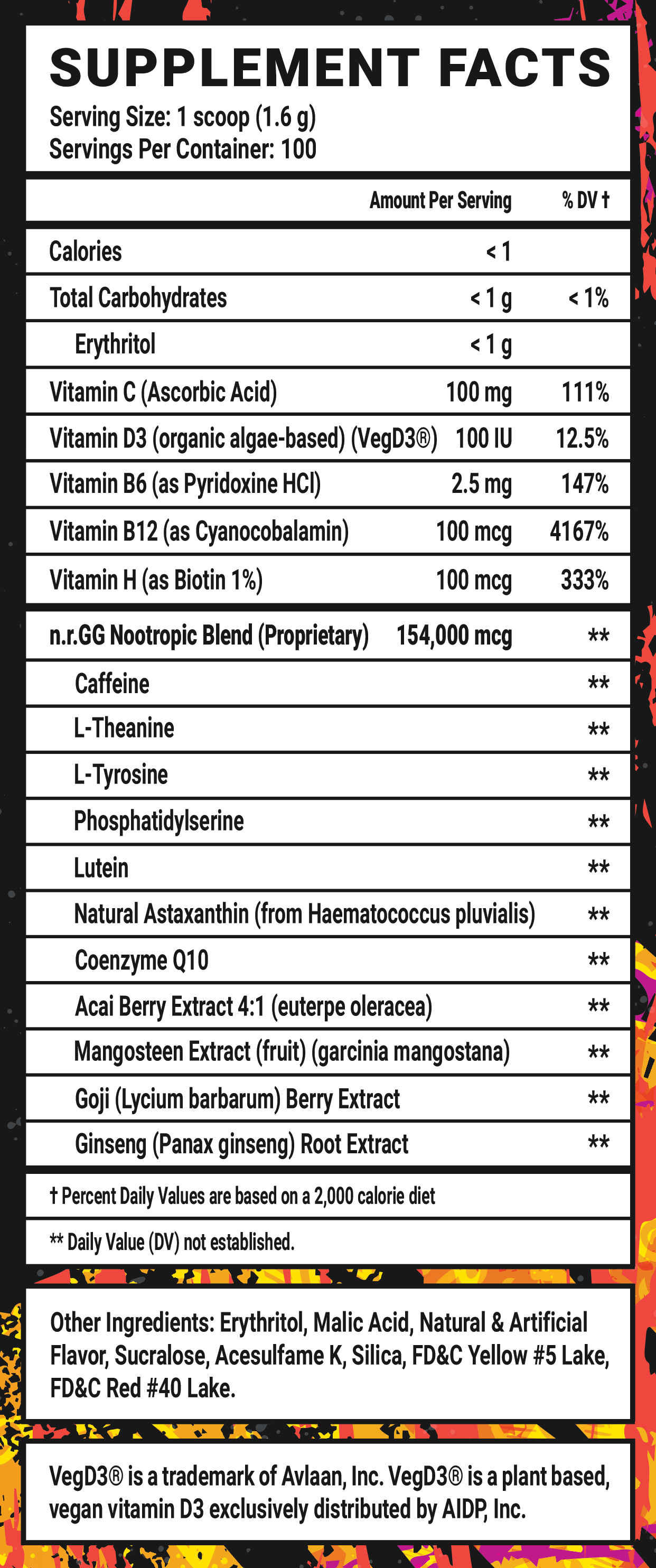 Mango Meta - 100 Servings Nutrition Chart