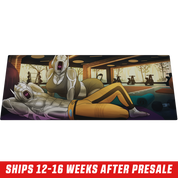 Slim rectangular box featuring a white-hooded, muscular figure with glowing pink eyes and yellow pants in dynamic pose.