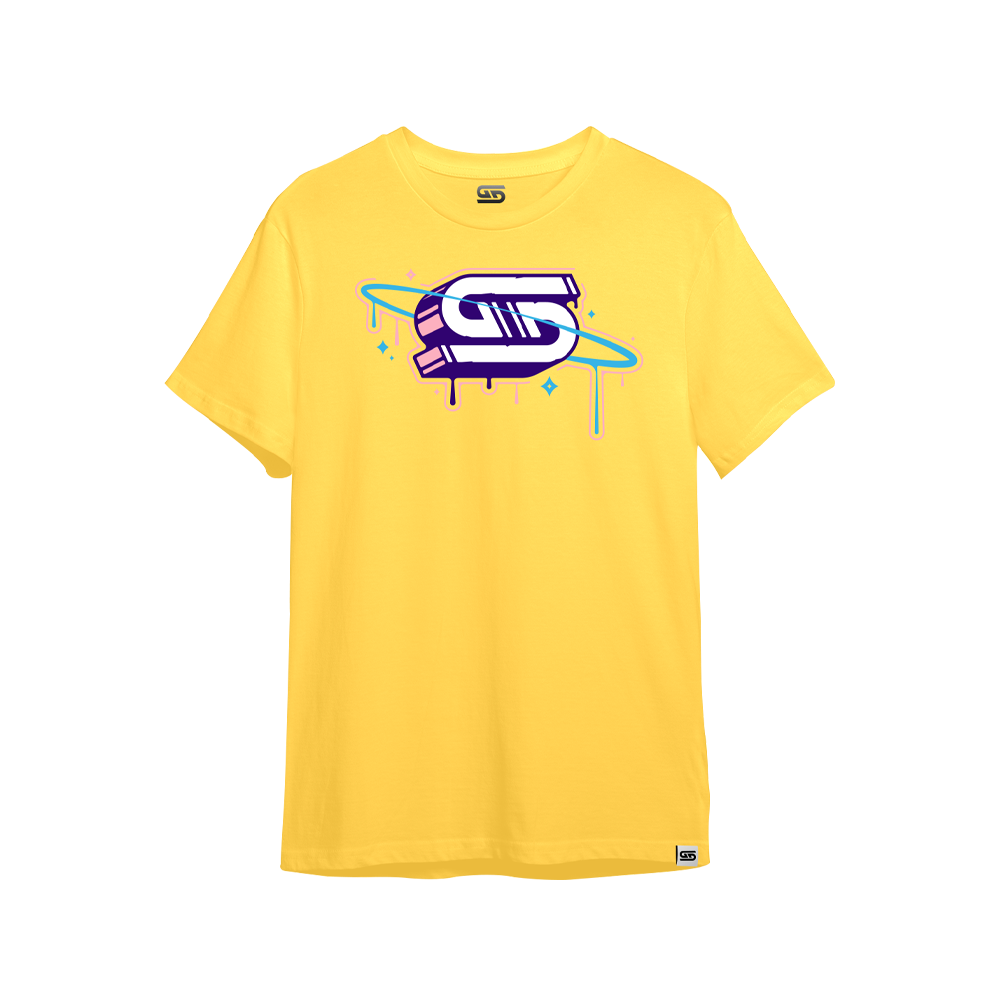 Bright pastel yellow oversized short-sleeve shirt with a plain back and crew neckline in 6XL size.