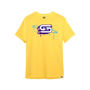 Bright pastel yellow oversized short-sleeve shirt with a plain back and crew neckline in 6XL size.