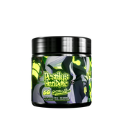 Black container with detailed white and yellow supplement facts label and green accents on the sides