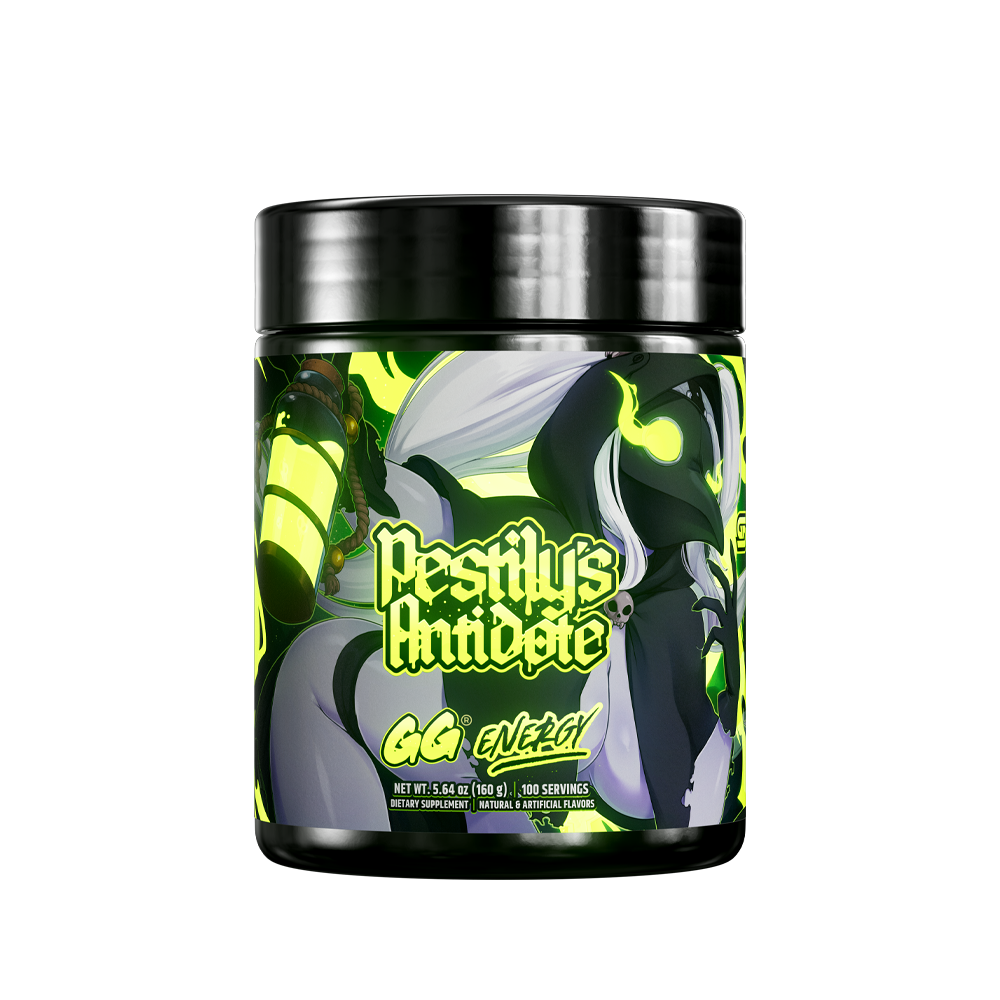Black jar with green and yellow accents showing detailed supplement facts, directions, and warnings on the back label.