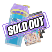 Clear plastic shaker bottle with a purple and yellow lid and black stylized "GD" logo on the side