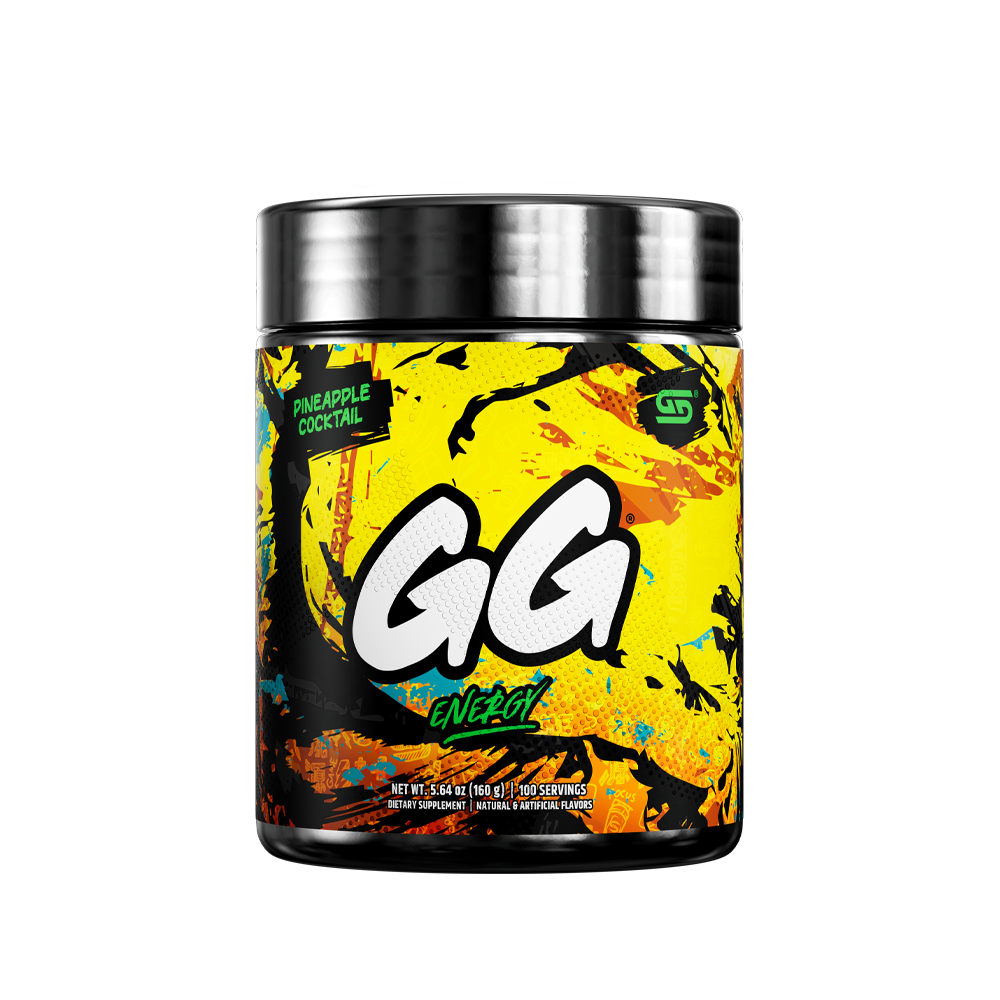 Black container with a colorful abstract label showing supplement facts and usage instructions on the back.