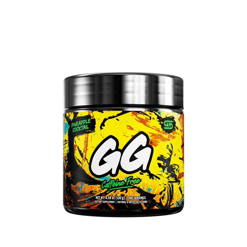 Black container with colorful abstract splashes and detailed nutritional facts on the back label