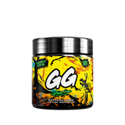 Black container with colorful abstract splashes and detailed nutritional facts on the back label