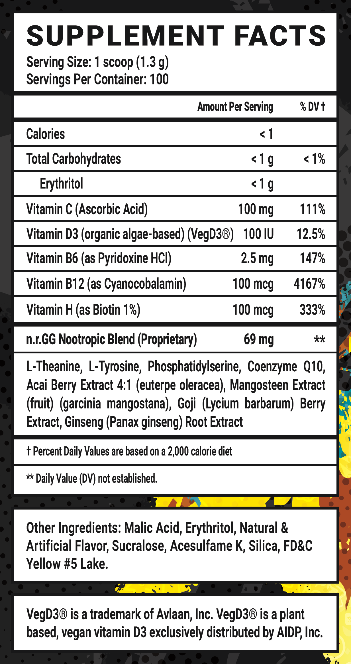 Pineapple Cocktail Caffeine Free - 100 Servings Nutrition Chart