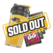 Clear shaker bottle with black lid, yellow flip cap, and bold black stylized "GD" logo on the side.
