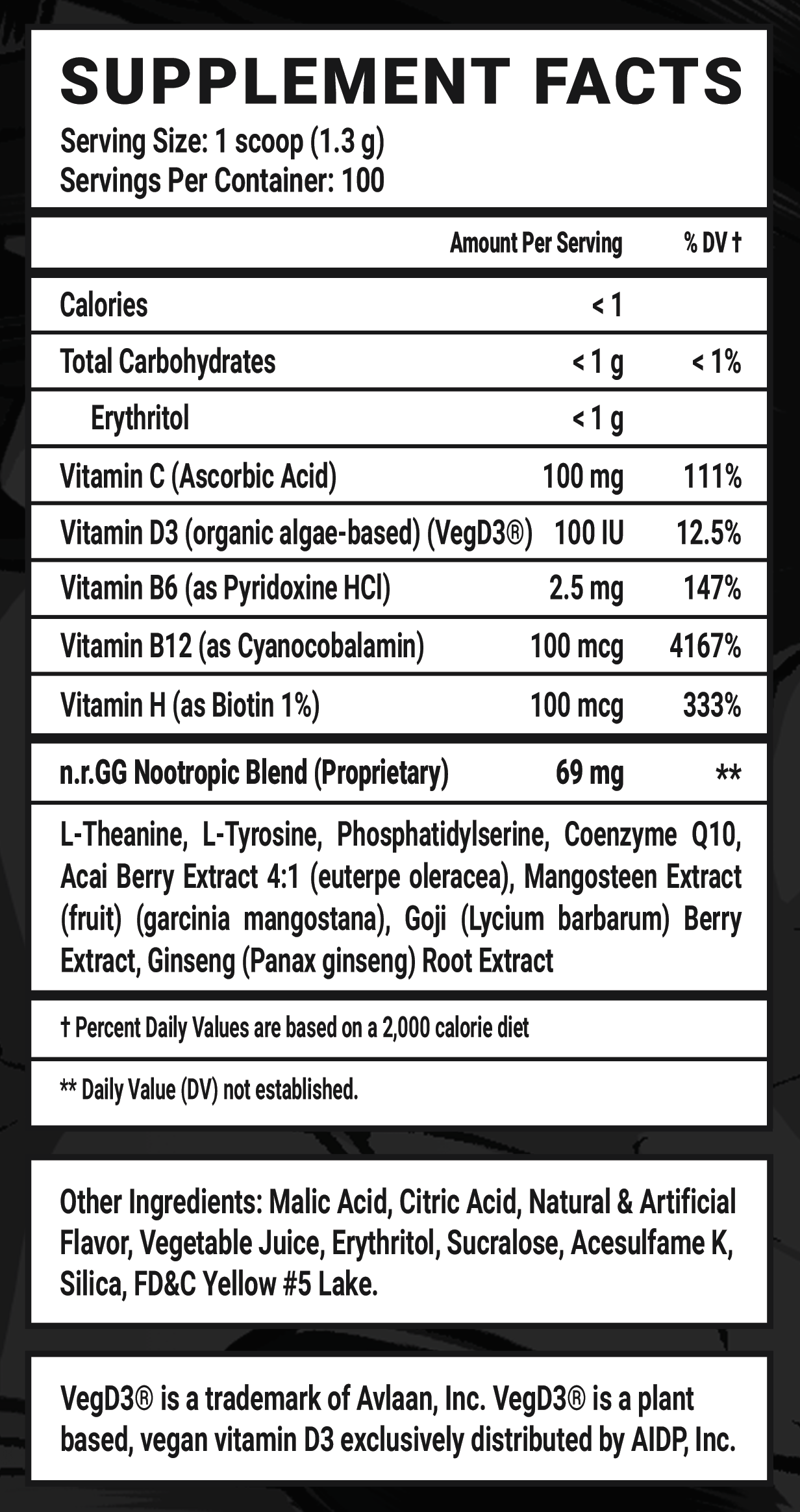 Titty Milk Caffeine Free - 100 Servings Nutrition Chart
