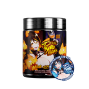 Black container with silver lid showing detailed supplement facts and blue and red label accents for energy formula.