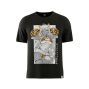 Black short-sleeve t-shirt in 6XL size with a plain back and crew neckline.