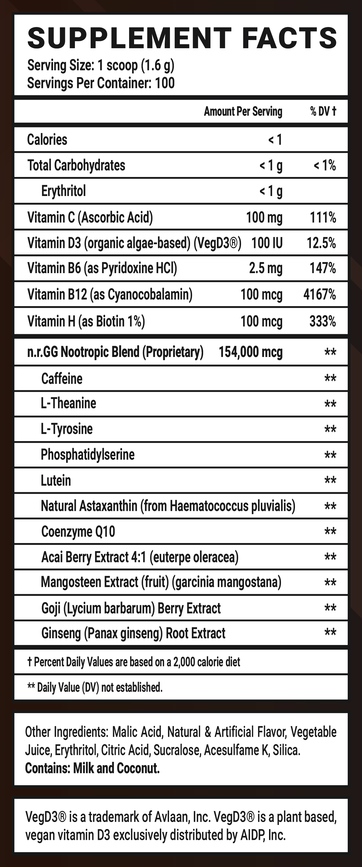 Sploosh GG by Cottontail - 100 Servings Nutrition Chart