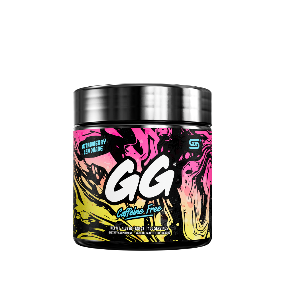 Black container with a colorful pink and blue graffiti-style label showing supplement facts and usage instructions.